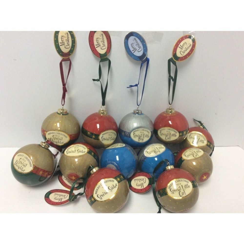 Set 12 Asst glossy Merry Christmas daughter sister girl boy Bauble ornaments 2"